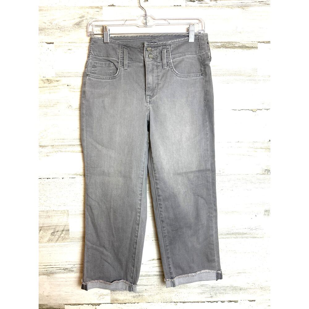 NYDJ Womens 2 Marilyn Straight Gray Wide Leg Crop Roll Cuff Denim Jeans
